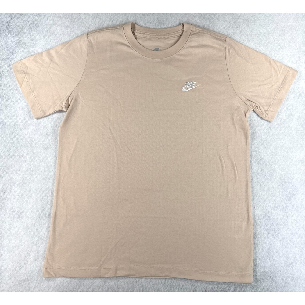 Nike Kids Medium 10-12 Yrs Beige Futura Logo Embroidered Swoosh T Shirt NWT
